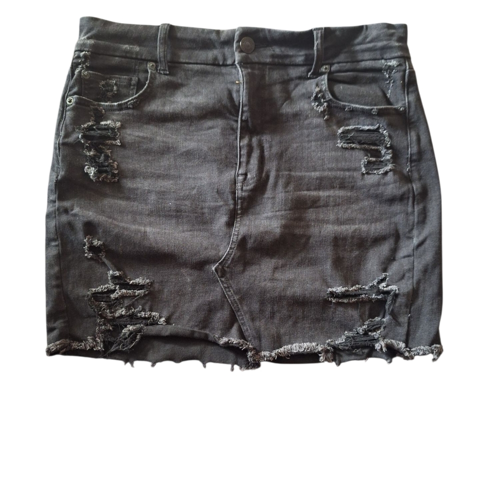 Distressed Gray Denim Skirt